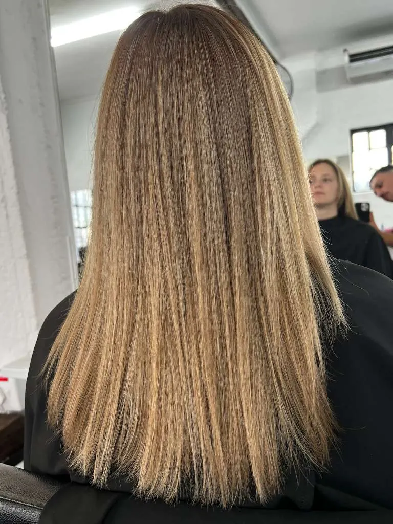 After: glossy dimensional brunette